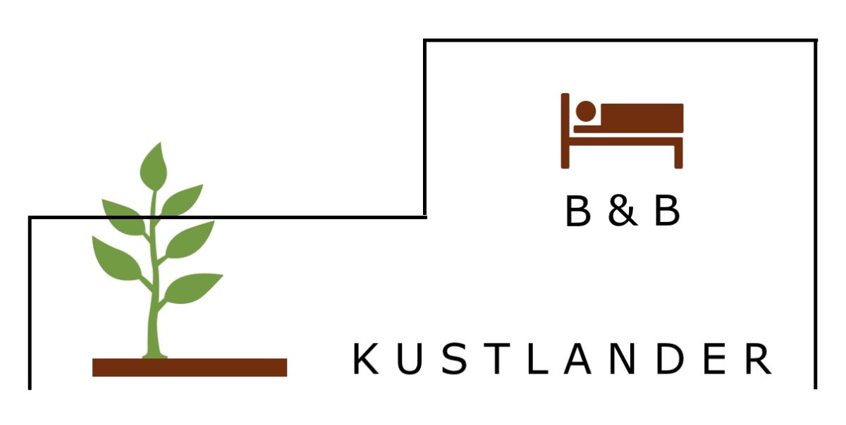 Het logo van kustlander heeft de vorm van het gebouw en omvat het symbool van een bed and breakfast